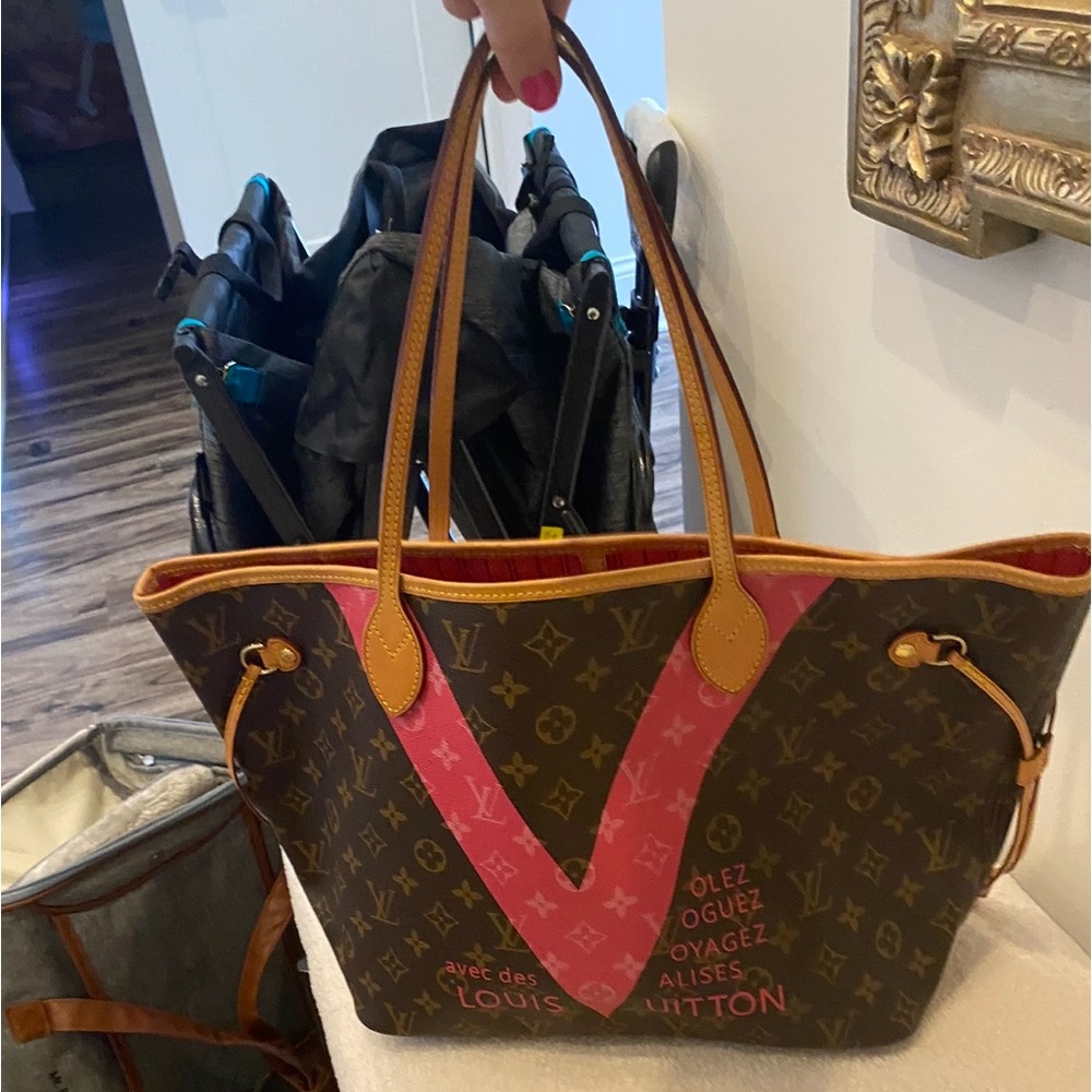 Louis Vuitton Neverfull V Mm Grenade Pink Monogram Rare Coated Canvas Limited Ed